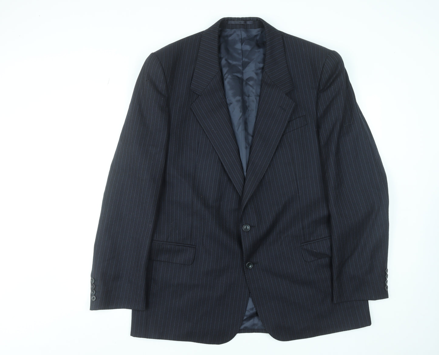 Rex Trueform Men's Black Pinstripe Wool Blazer Jacket Size L Regular Fit