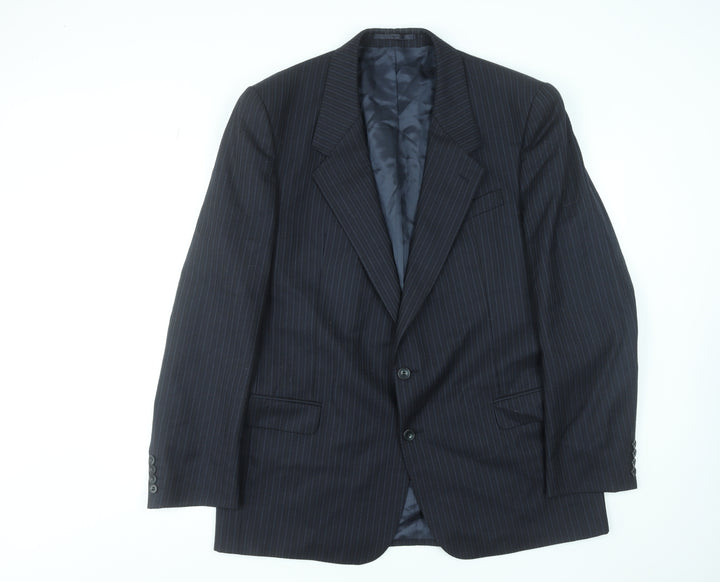 Rex Trueform Men's Black Pinstripe Wool Blazer Jacket Size L Regular Fit