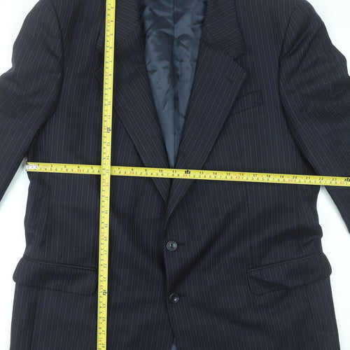 Rex Trueform Men's Black Pinstripe Wool Blazer Jacket Size L Regular Fit