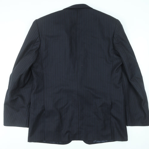 Rex Trueform Men's Black Pinstripe Wool Blazer Jacket Size L Regular Fit