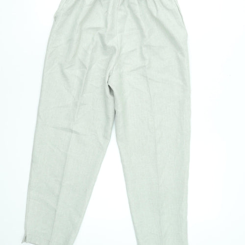 Autonomy Womens Beige Linen Elastic Waist Straight Trousers Size 12