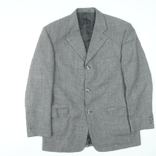 Executex Men's Grey Wool Herringbone 42R Classic Blazer Jacket