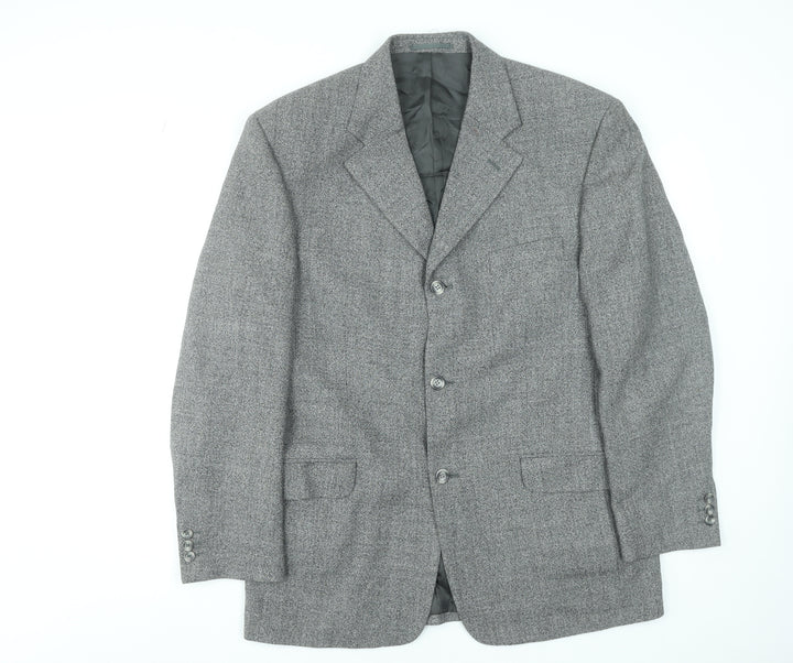 Executex Men's Grey Wool Herringbone 42R Classic Blazer Jacket