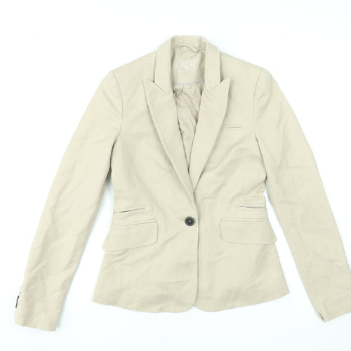 Mango Beige Cotton Blend Single-Breasted Blazer Women's UK 8