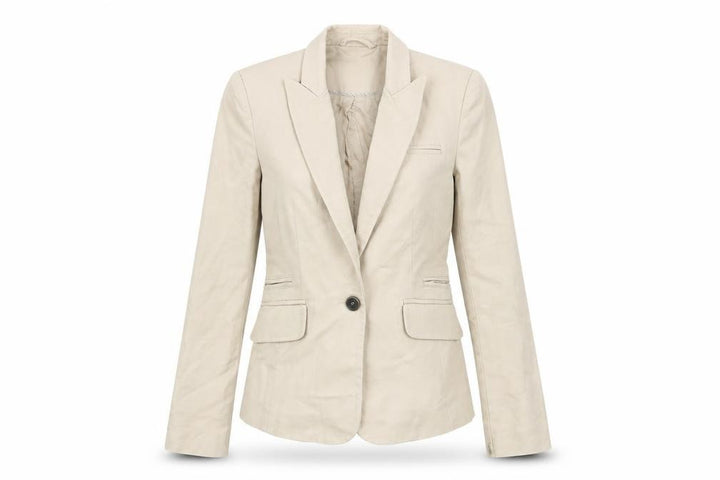 Mango Beige Cotton Blend Single-Breasted Blazer Women's UK 8
