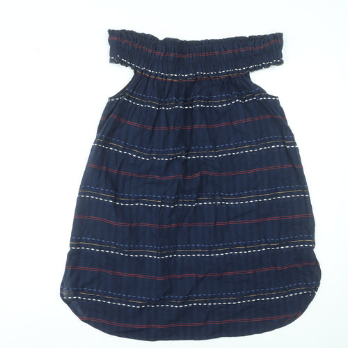 Next Women's Blue Striped Off Shoulder Cotton Shift Dress Size 14