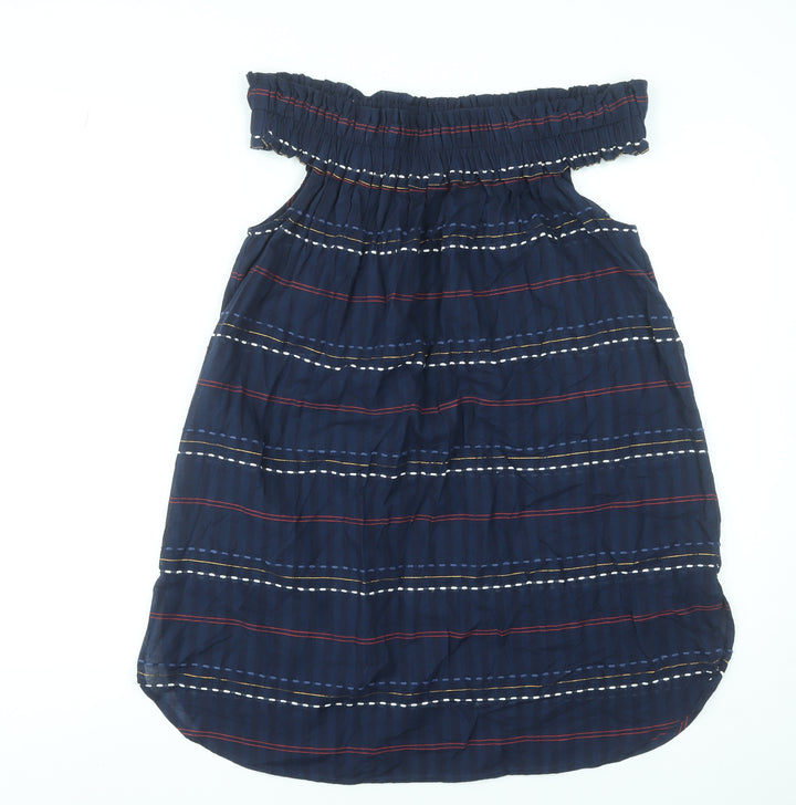 Next Women's Blue Striped Off Shoulder Cotton Shift Dress Size 14