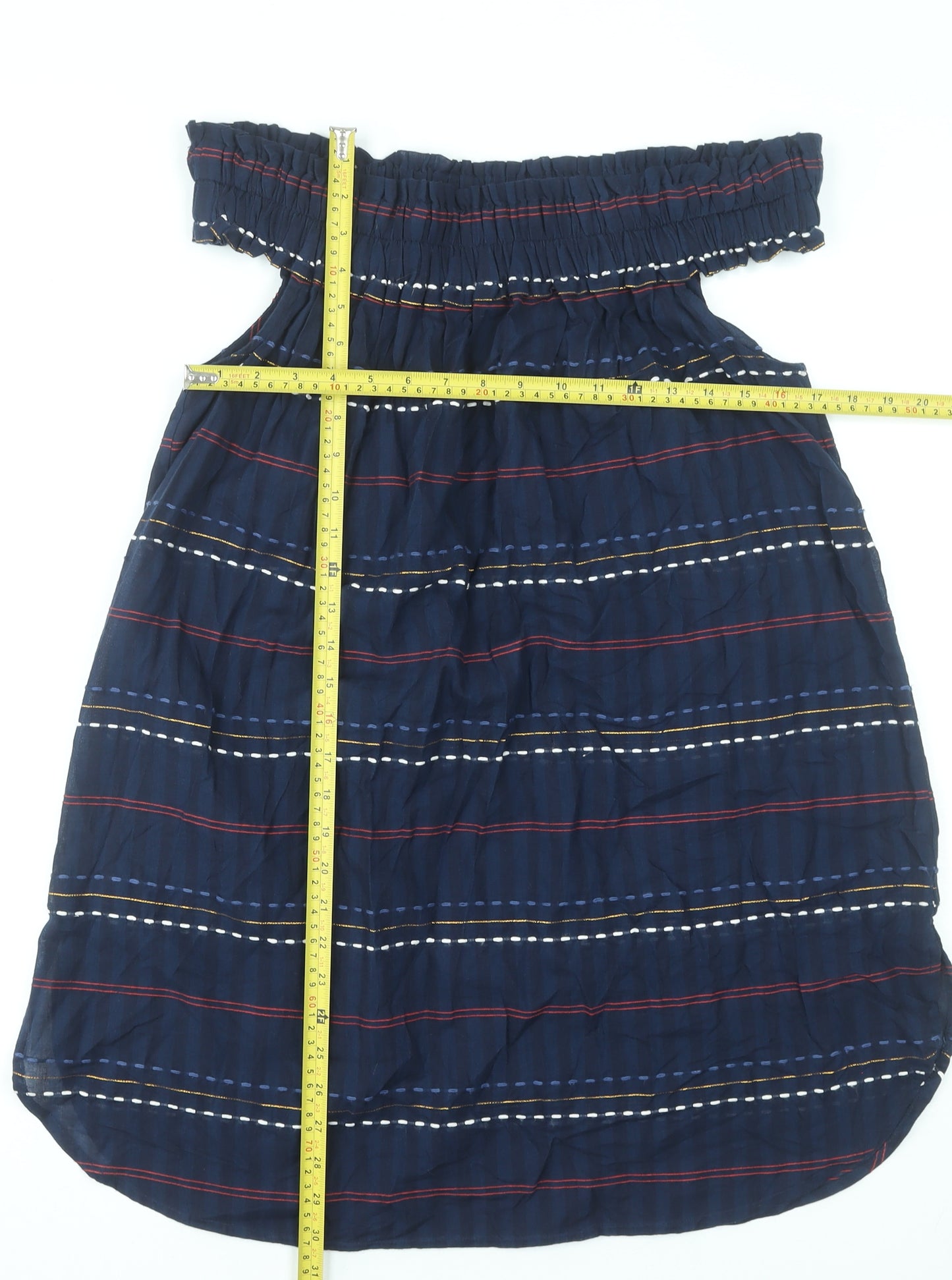 Next Women's Blue Striped Off Shoulder Cotton Shift Dress Size 14
