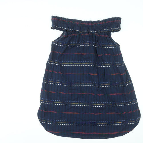 Next Women's Blue Striped Off Shoulder Cotton Shift Dress Size 14