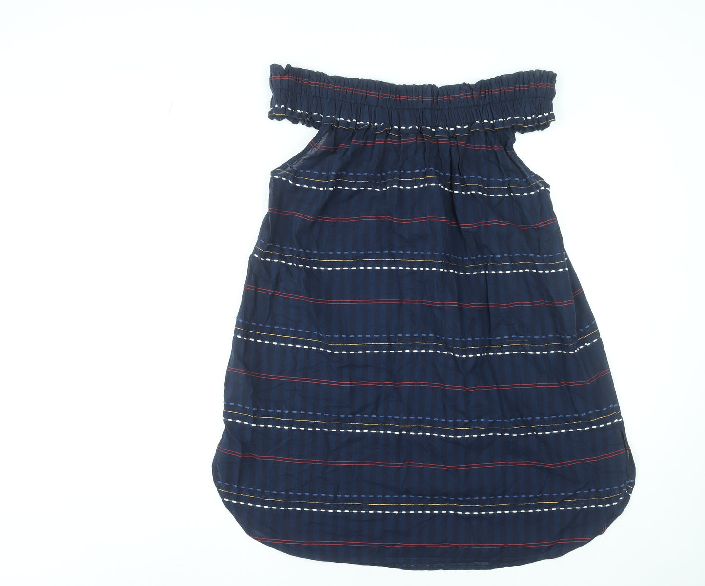 Next Women's Blue Striped Off Shoulder Cotton Shift Dress Size 14