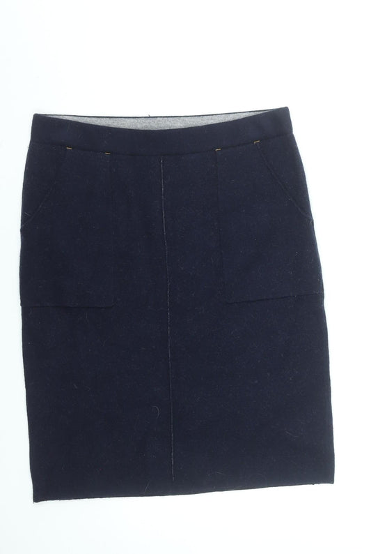 White Stuff Womens Navy Wool Blend Knee Length Pencil Skirt UK 12
