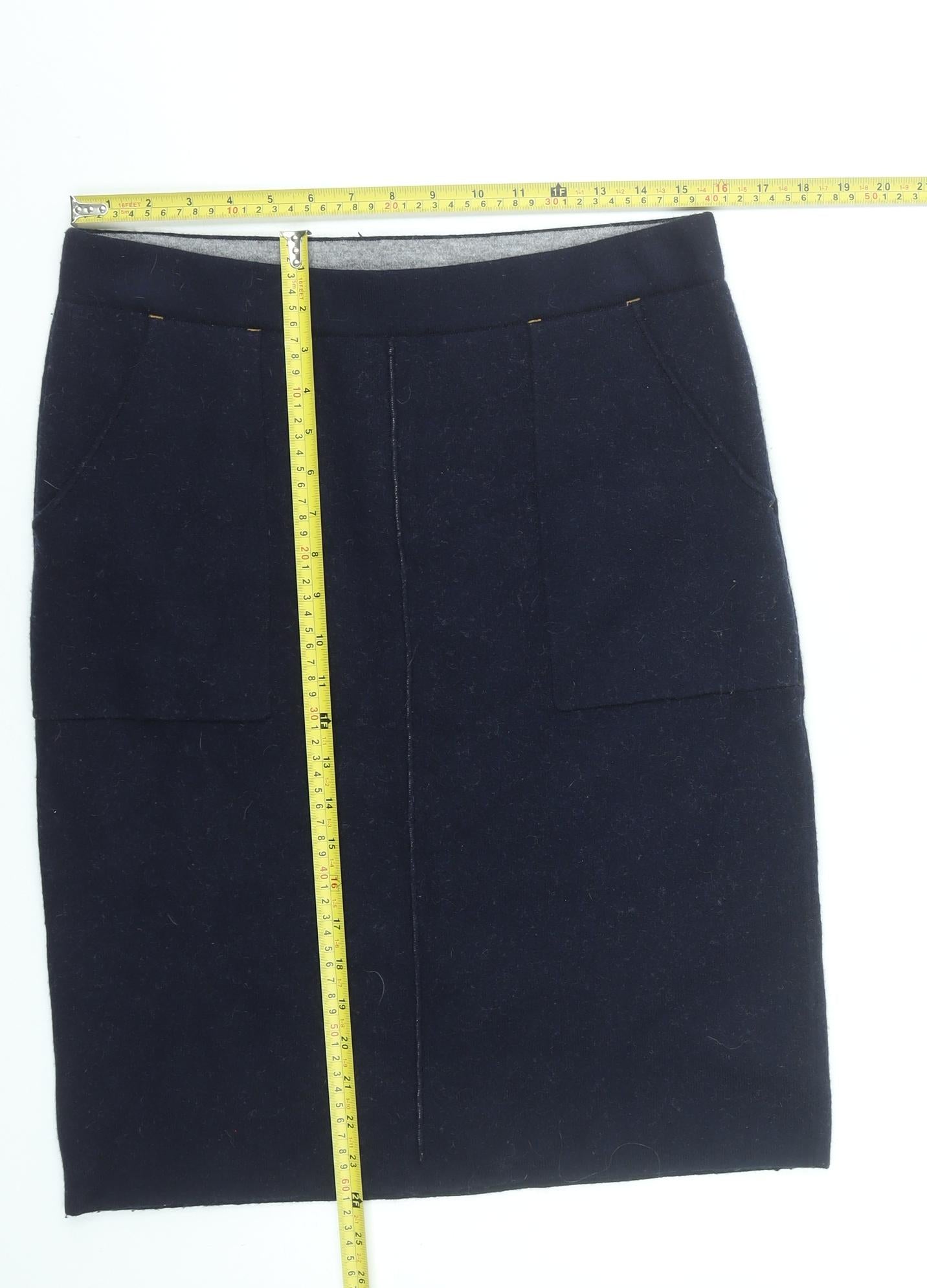 White Stuff Womens Navy Wool Blend Knee Length Pencil Skirt UK 12