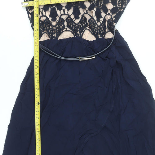 Oasis Women Blue Lace Belted Fit & Flare Dress UK 12