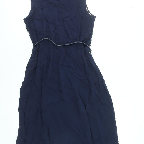 Oasis Women Blue Lace Belted Fit & Flare Dress UK 12