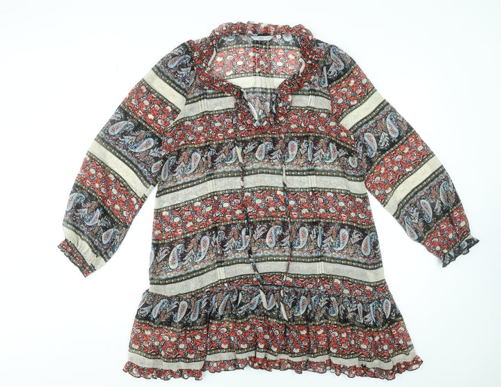 New Look Women’s Multicoloured Paisley Ruffle Boho Short Dress Size 10