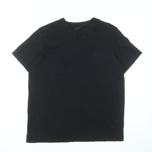 BOSS Men's Black V-Neck Cotton T-Shirt Size L Regular Fit