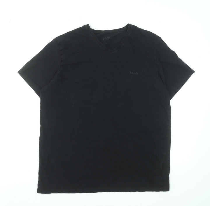 BOSS Men's Black V-Neck Cotton T-Shirt Size L Regular Fit