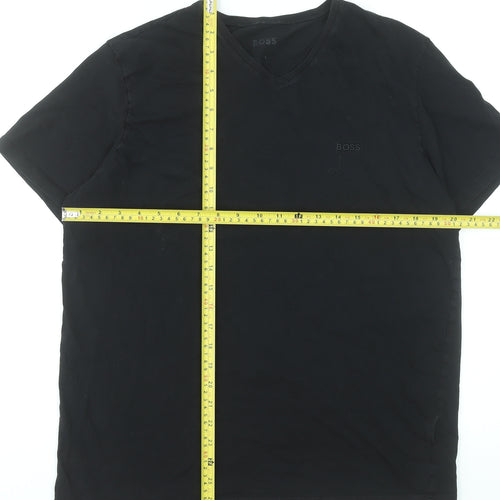BOSS Men's Black V-Neck Cotton T-Shirt Size L Regular Fit