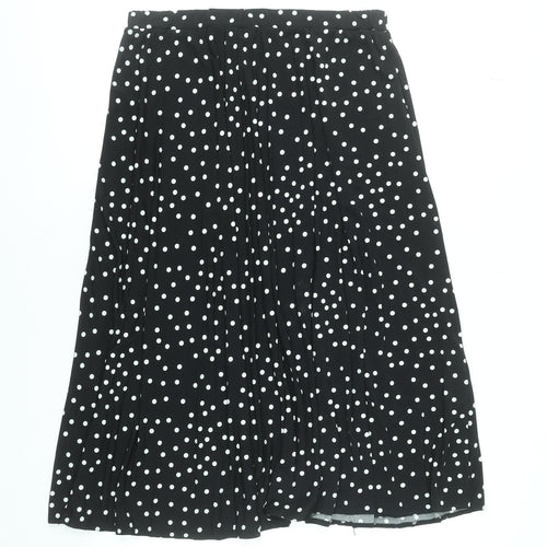 Oasis Women Black Polka Dot Pleated Midi Skirt L