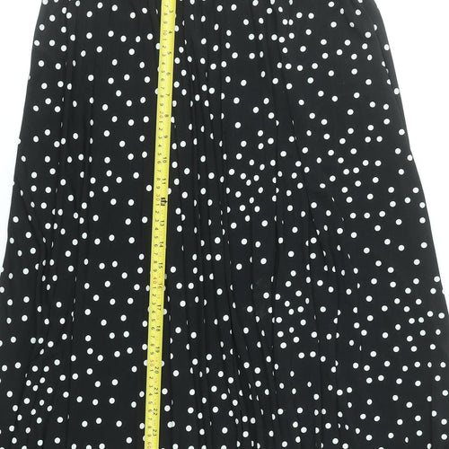 Oasis Women Black Polka Dot Pleated Midi Skirt L