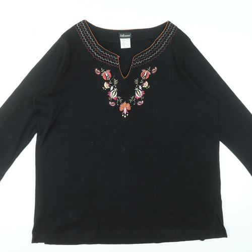 Taillissime Women's Black Floral Embroidered Cotton Tunic Blouse UK 22/24
