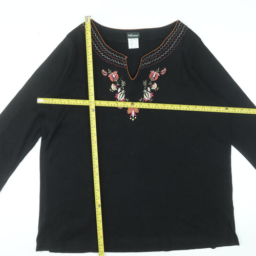 Taillissime Women's Black Floral Embroidered Cotton Tunic Blouse UK 22/24