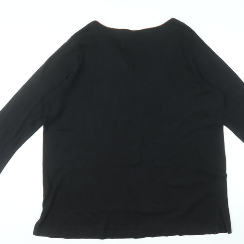 Taillissime Women's Black Floral Embroidered Cotton Tunic Blouse UK 22/24