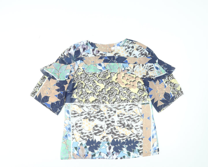 Reiss Women's Multicoloured Floral Ruffle Blouse UK 10