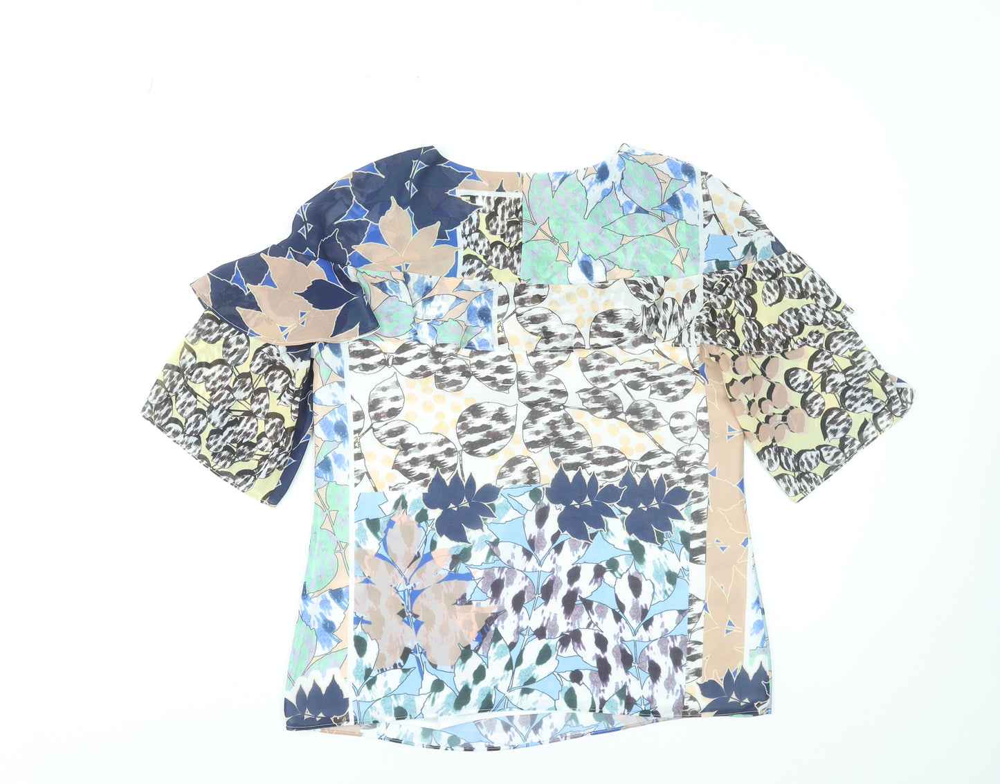 Reiss Women's Multicoloured Floral Ruffle Blouse UK 10
