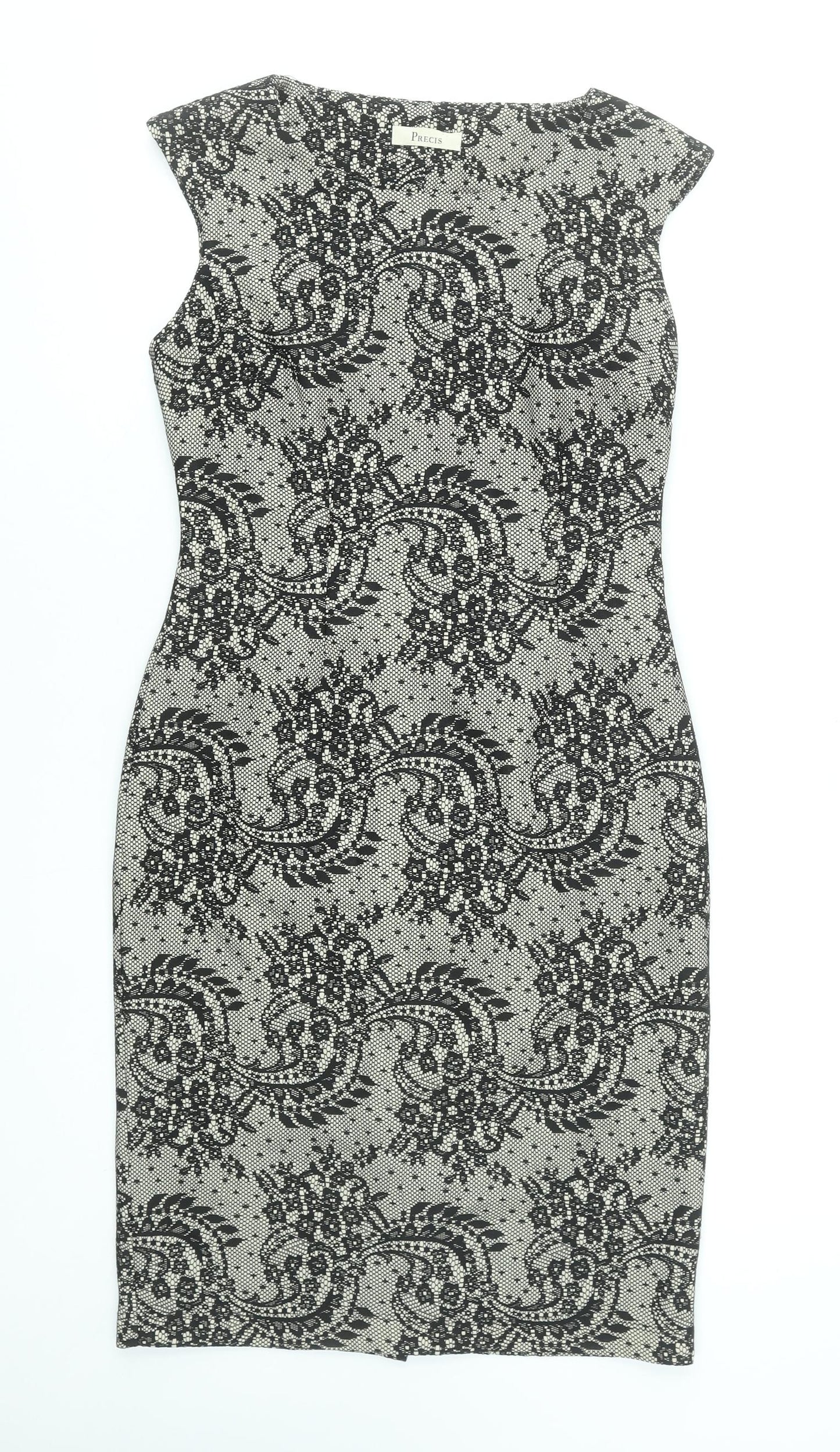 Precis Women’s Black Floral Sheath Dress Size 8 Sleeveless Knee Length Elegant