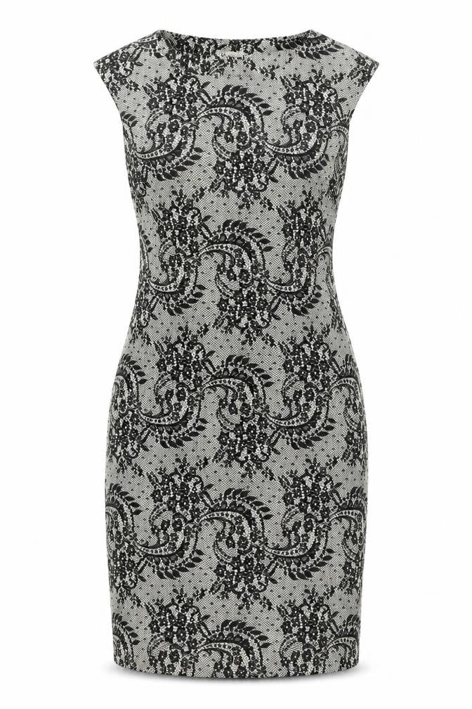 Precis Women’s Black Floral Sheath Dress Size 8 Sleeveless Knee Length Elegant