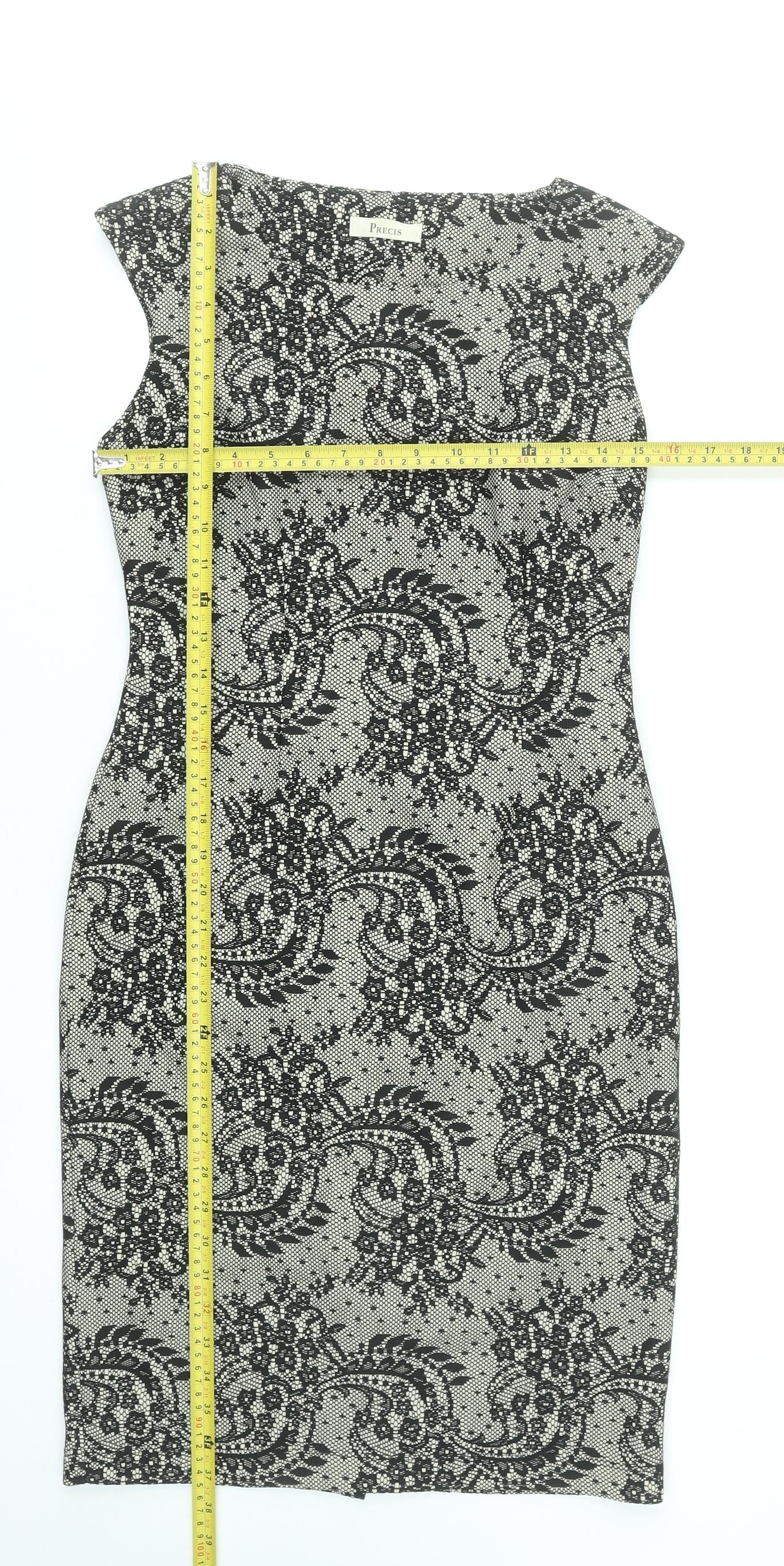 Precis Women’s Black Floral Sheath Dress Size 8 Sleeveless Knee Length Elegant