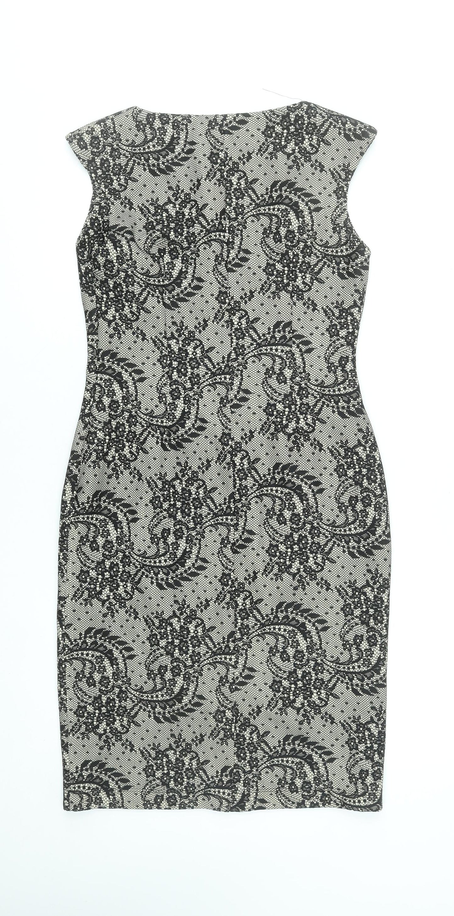 Precis Women’s Black Floral Sheath Dress Size 8 Sleeveless Knee Length Elegant