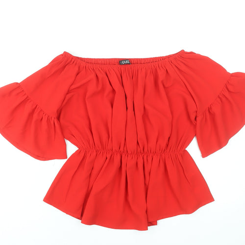 Quiz Women Red Off Shoulder Elasticated Peplum Blouse UK 10