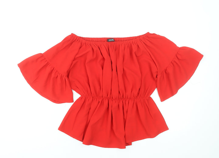 Quiz Women Red Off Shoulder Elasticated Peplum Blouse UK 10