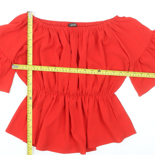 Quiz Women Red Off Shoulder Elasticated Peplum Blouse UK 10