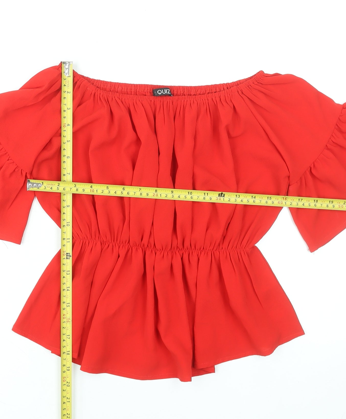 Quiz Women Red Off Shoulder Elasticated Peplum Blouse UK 10
