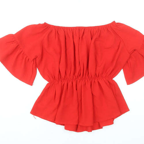 Quiz Women Red Off Shoulder Elasticated Peplum Blouse UK 10