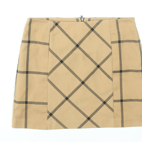 Next Women's Beige Check Pencil Mini Skirt Size 10
