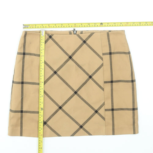 Next Women's Beige Check Pencil Mini Skirt Size 10