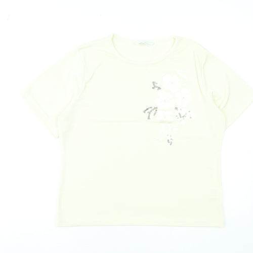 Amaranto Womens Ivory Floral Sequin Short Sleeve T-Shirt Size 18