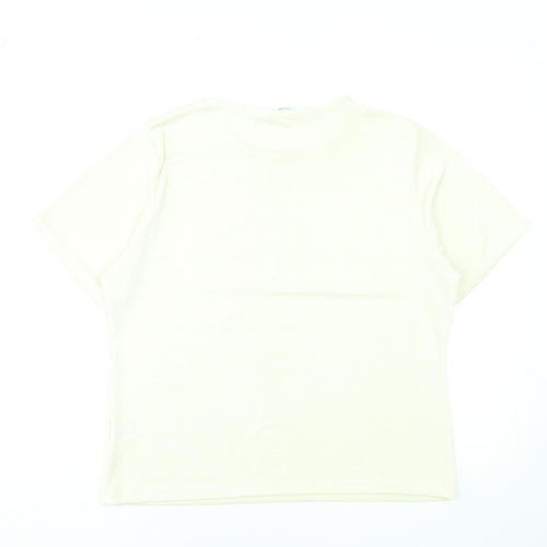 Amaranto Womens Ivory Floral Sequin Short Sleeve T-Shirt Size 18
