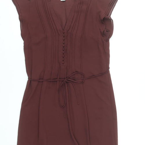 H&M Women's Brown Short Sleeve V-Neck Shift Dress Size 8