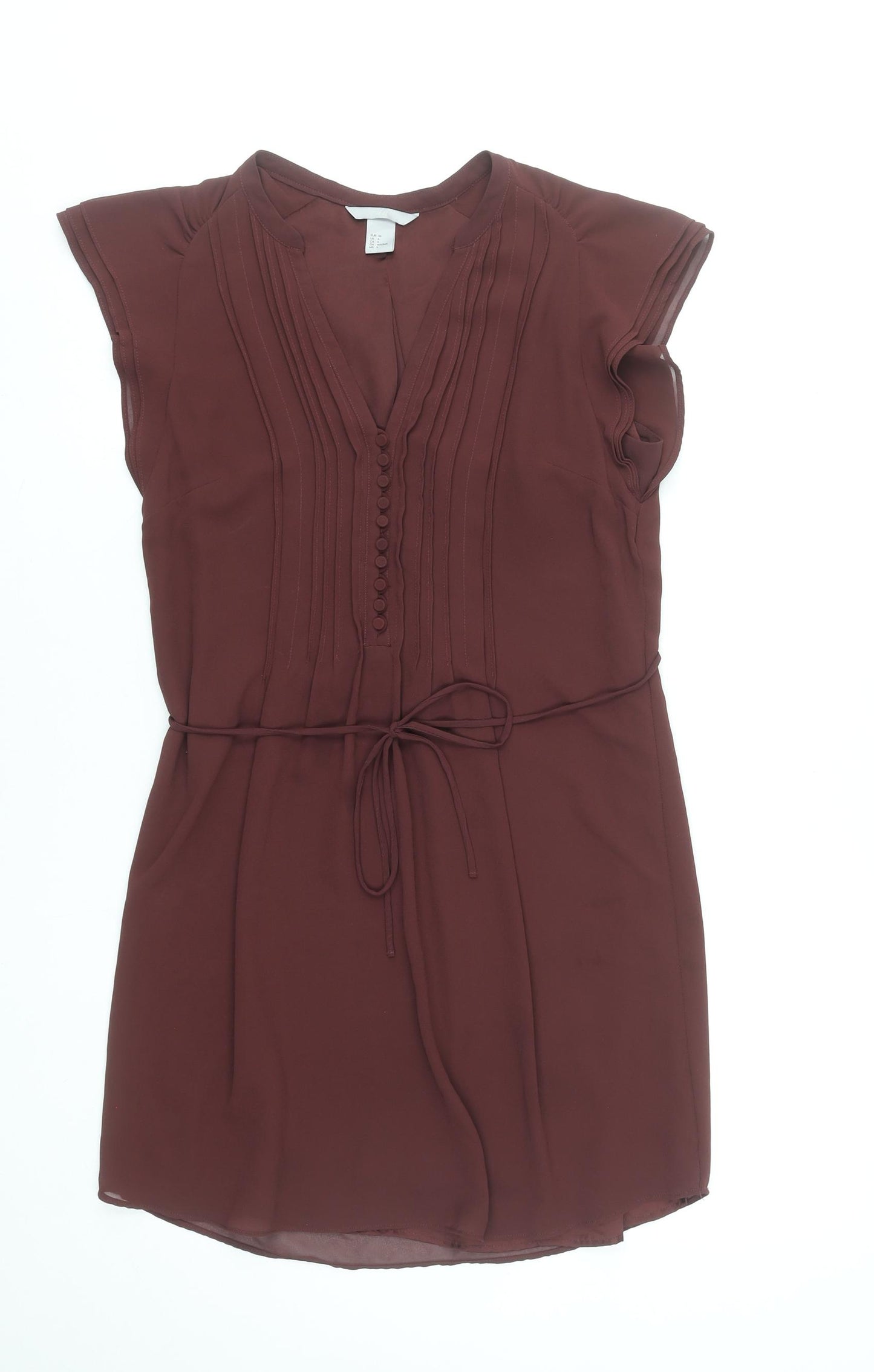 H&M Women's Brown Short Sleeve V-Neck Shift Dress Size 8