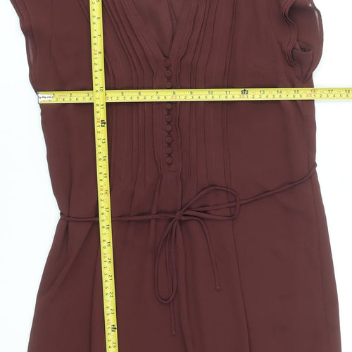 H&M Women's Brown Short Sleeve V-Neck Shift Dress Size 8