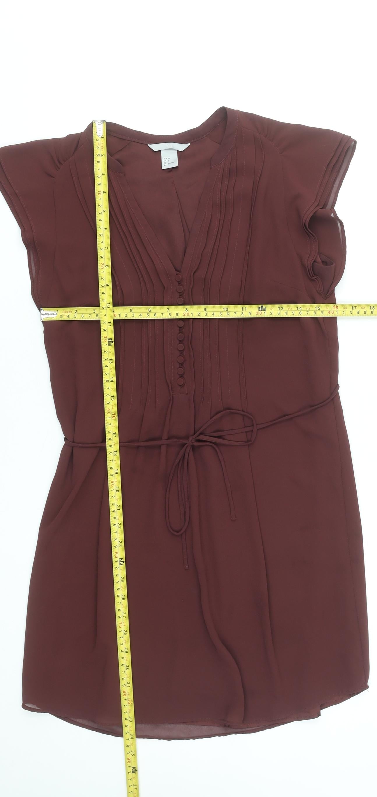 H&M Women's Brown Short Sleeve V-Neck Shift Dress Size 8