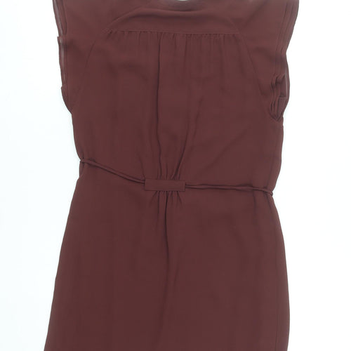 H&M Women's Brown Short Sleeve V-Neck Shift Dress Size 8