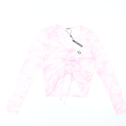Noisy May Womens Pink Cropped Long Sleeve V-Neck Stretch Top S