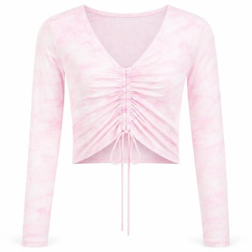 Noisy May Womens Pink Cropped Long Sleeve V-Neck Stretch Top S