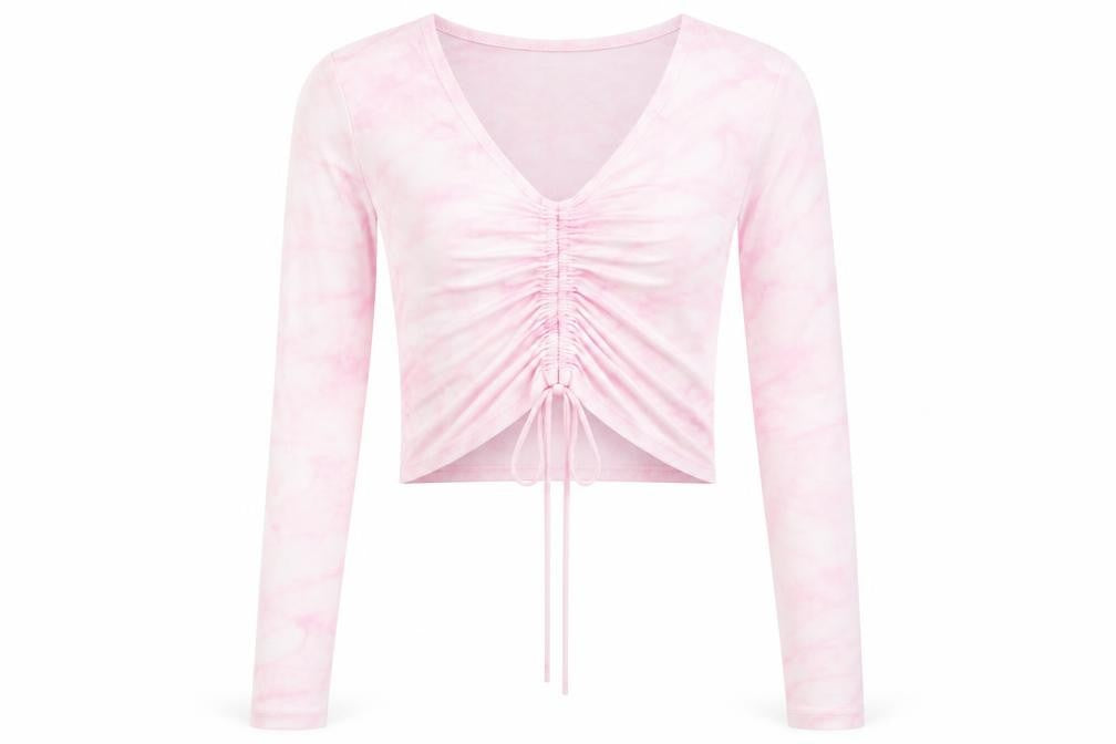 Noisy May Womens Pink Cropped Long Sleeve V-Neck Stretch Top S